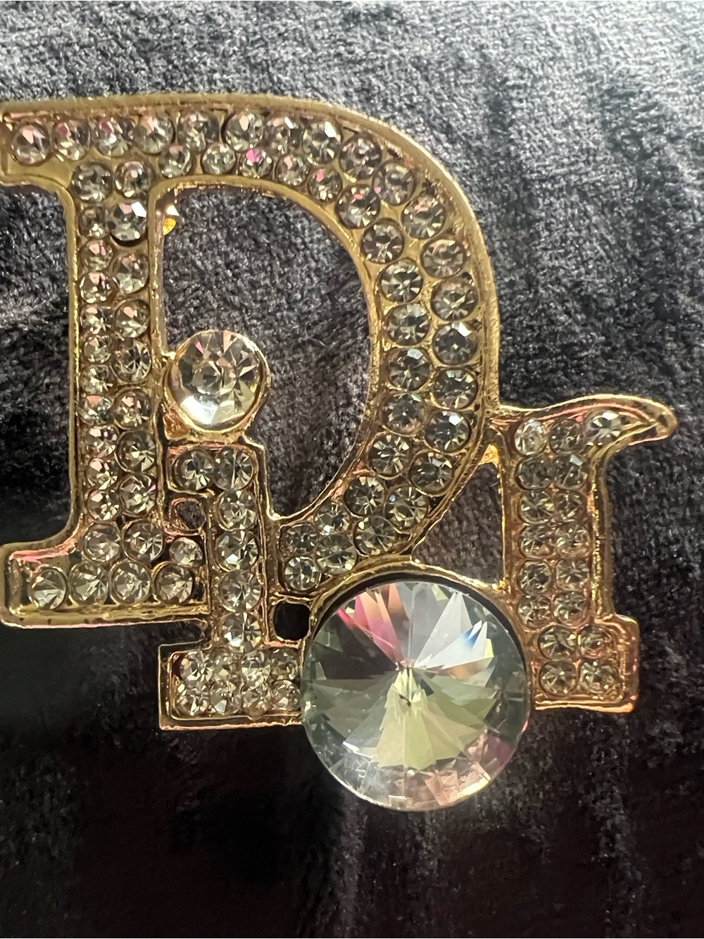 Dior Gold-tone Crystal 'Di' Logo Brooch with Clear Rhinestones - Picture 1 of 7